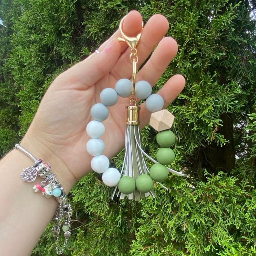 Green Beaded keychain